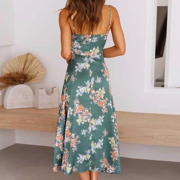 Befoka Womens Summer Casual Backless Floral Print Dress, Green, Sz L - Picture 3 of 10